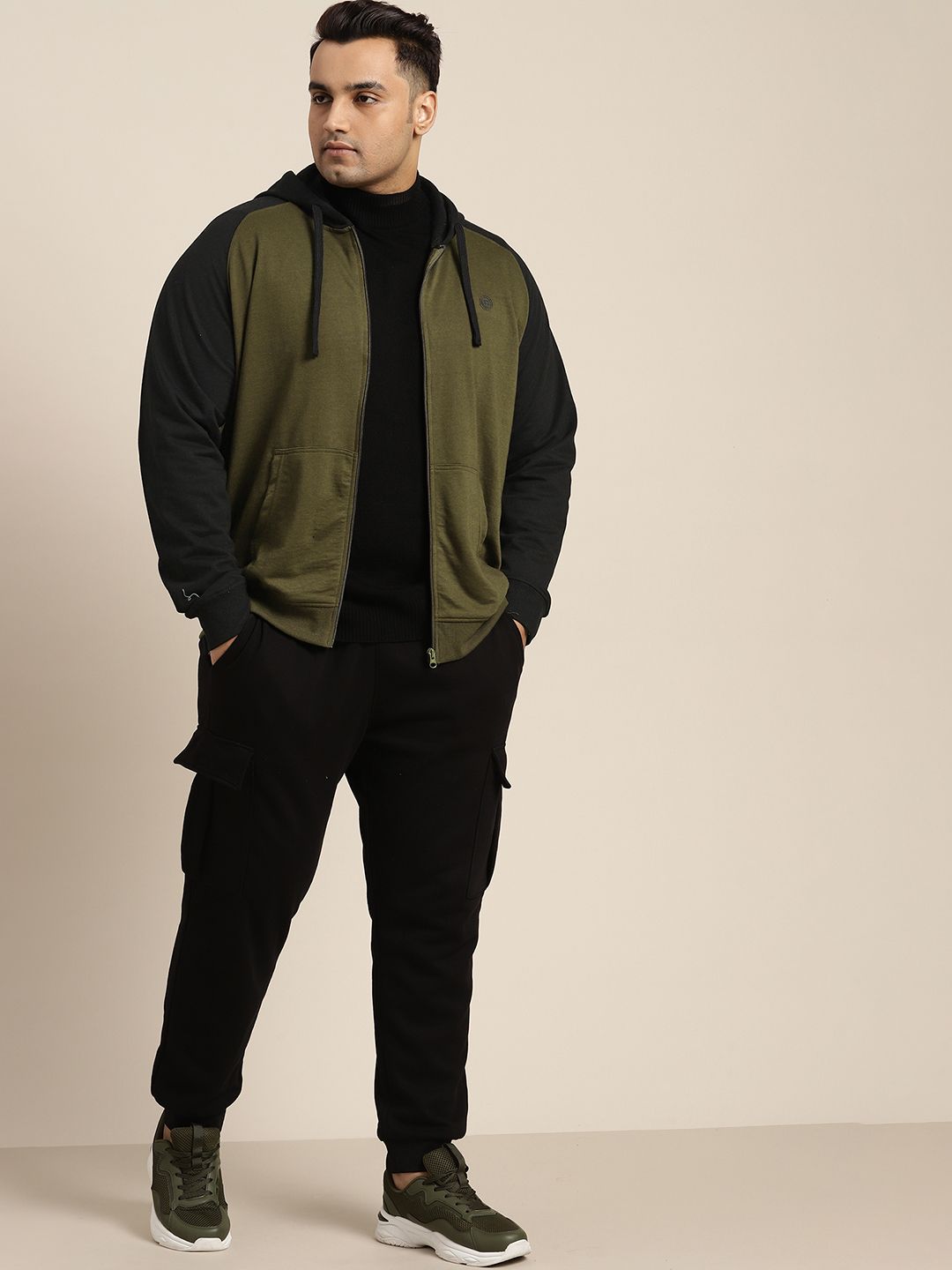  Sztori Men Plus Size Raglan Sleeves Front-Open Sweatshirt