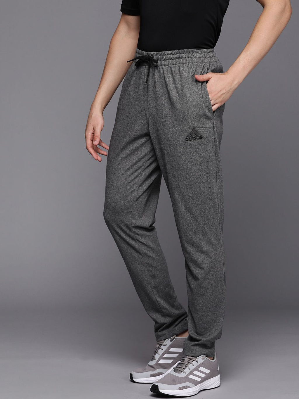  ADIDAS Men Charcoal Grey Brand Logo Embroidered Detail Track Pants