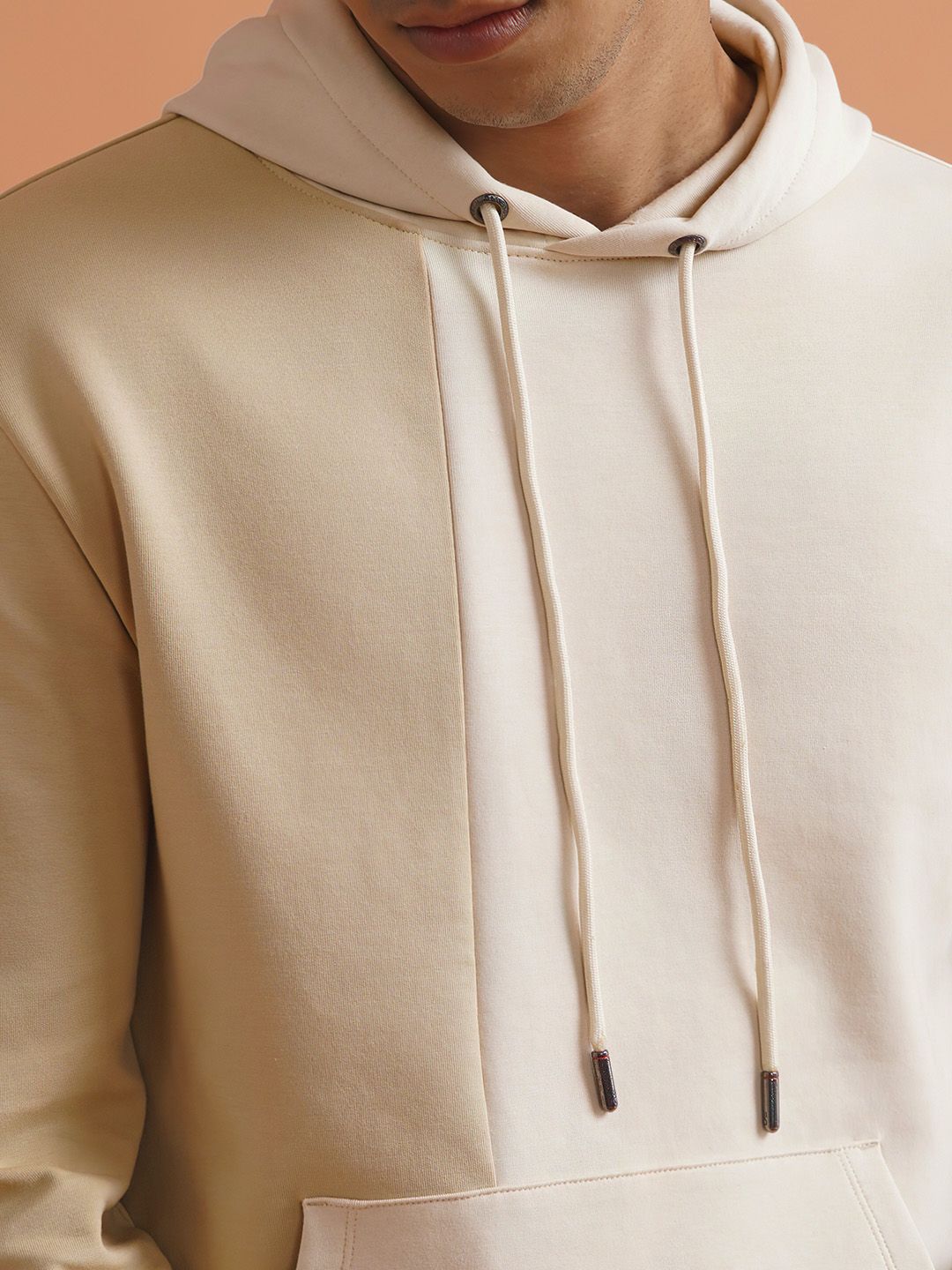  DAMENSCHMen Solid Beige Cotton Regular Fit Colorblock Sweatshirt