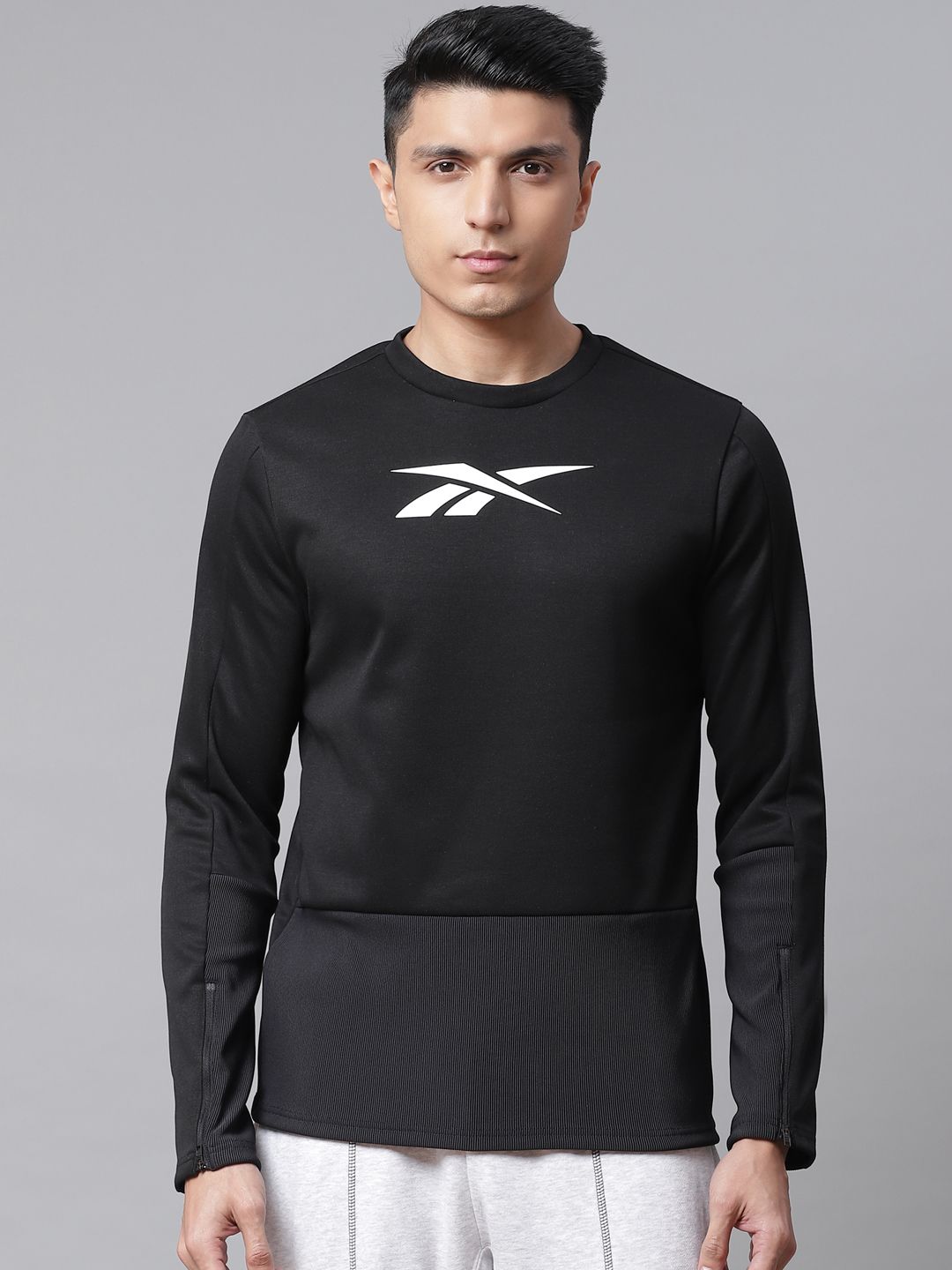  Reebok Men Black Solid Crew Sweatshirt