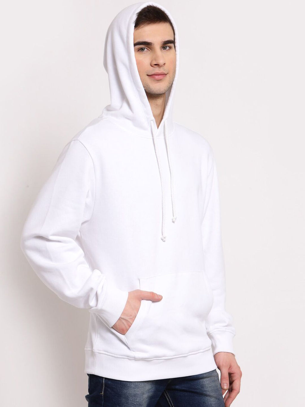  YOONOY Men White Solid Organic Cotton Hooded Sweatshirt