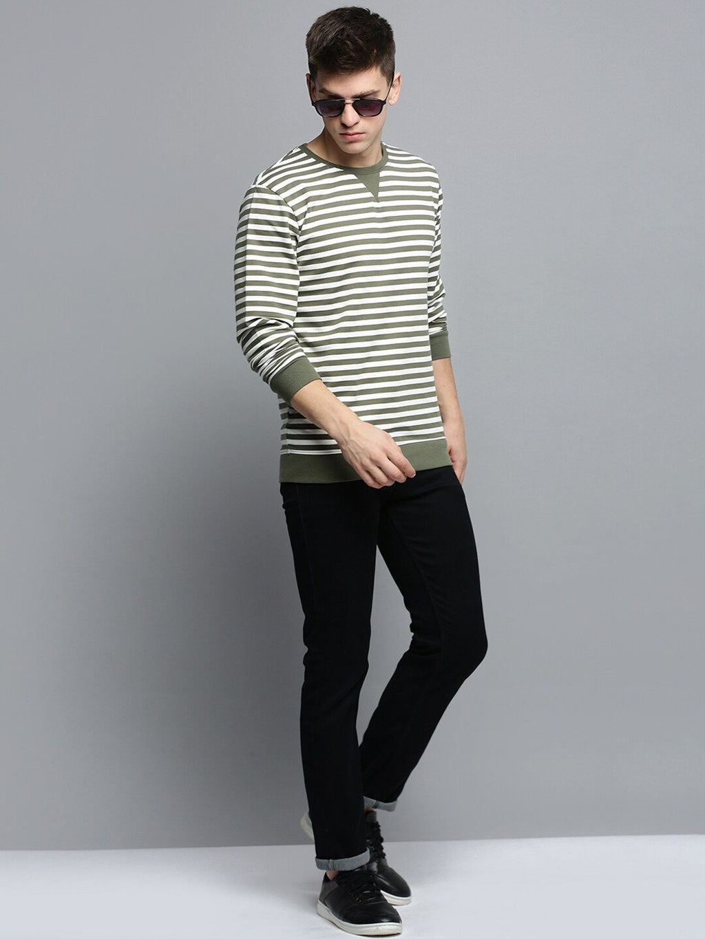  SHOWOFF Striped Knitted Cotton Sweatshirt