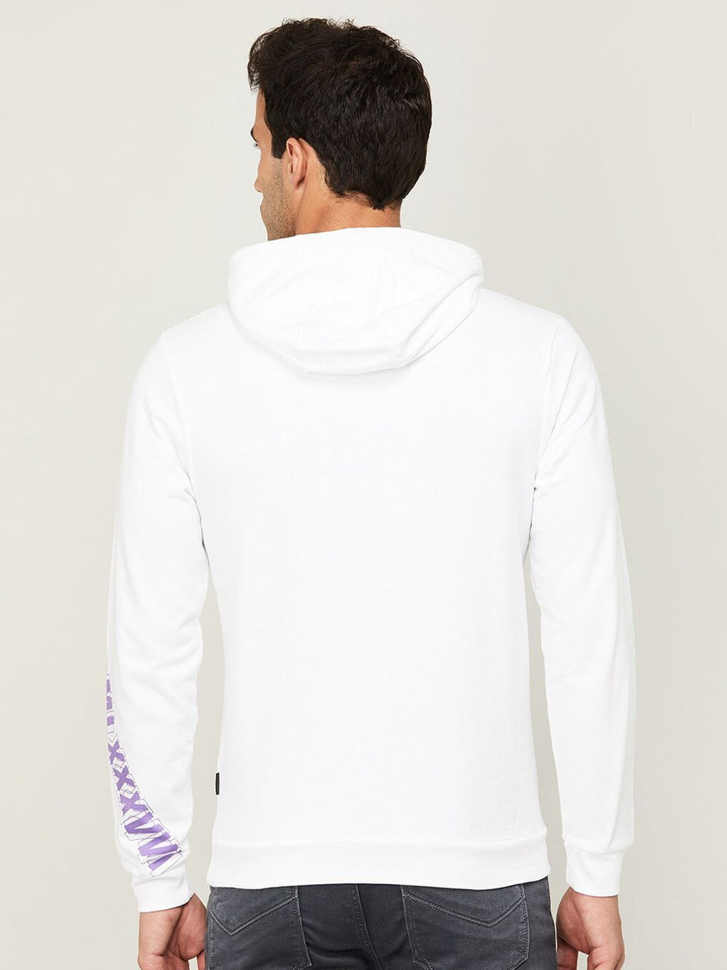 Bossini Men White Printed Hooded Cotton Sweatshirt