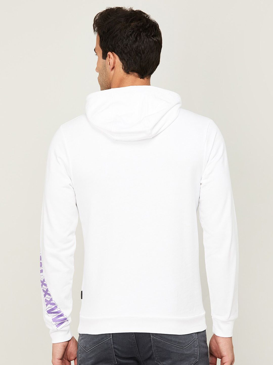  Bossini Men White Printed Hooded Cotton Sweatshirt