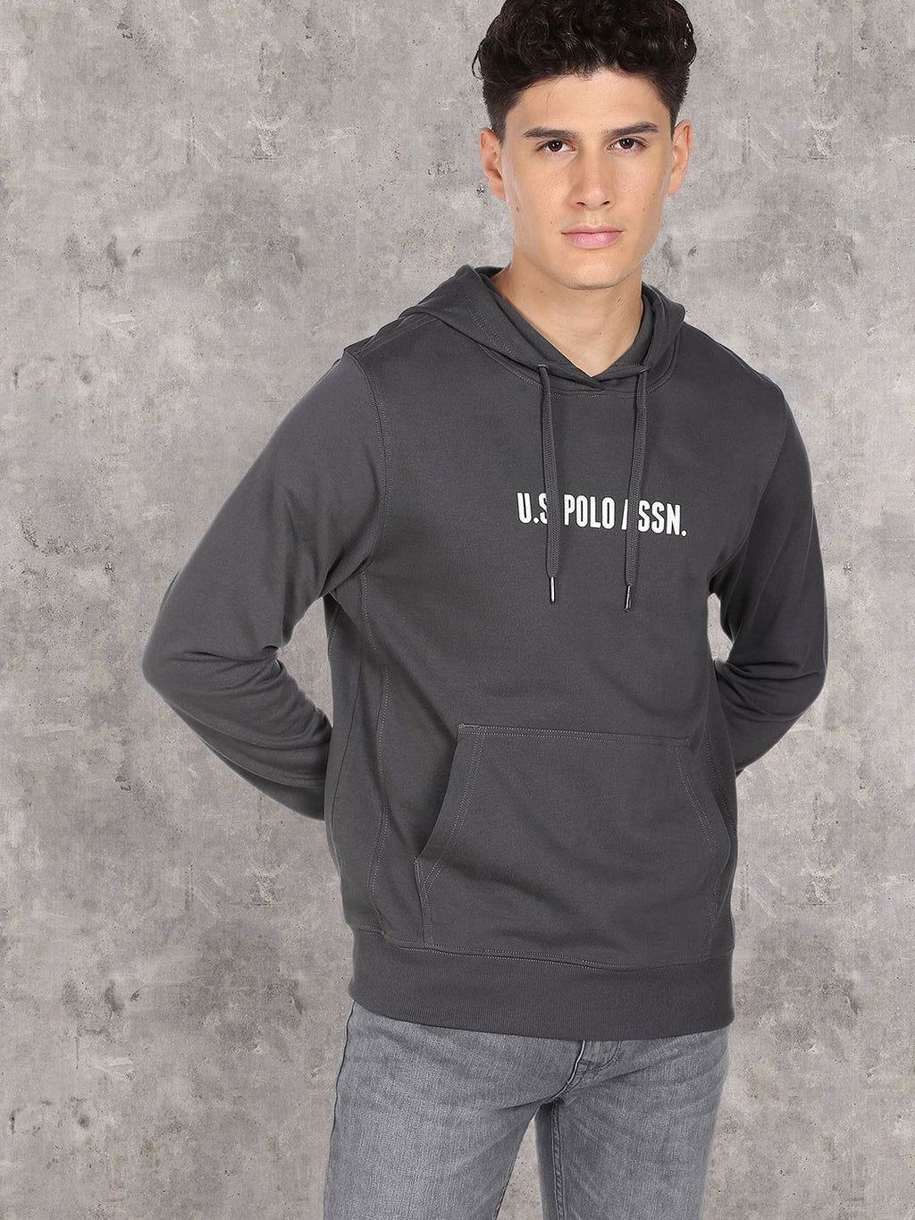  U.S. Polo Assn. Denim Co. Men Black Printed Hooded Pure Cotton Sweatshirt