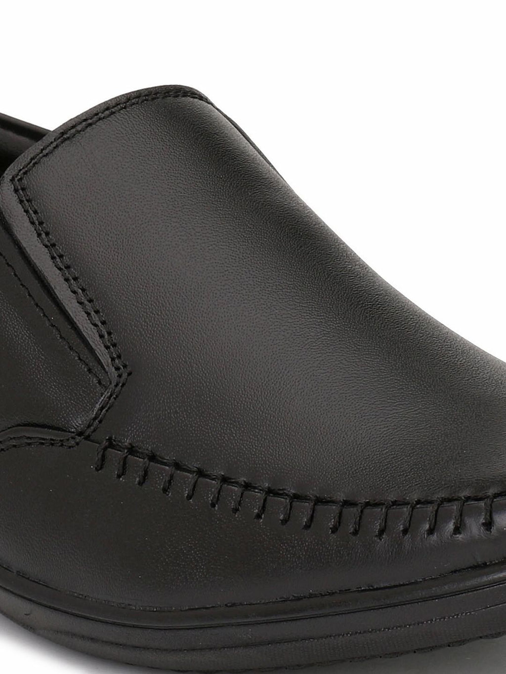  Fentacia Men Black Solid Pure Genuine Leather Formal Slip-On Shoes