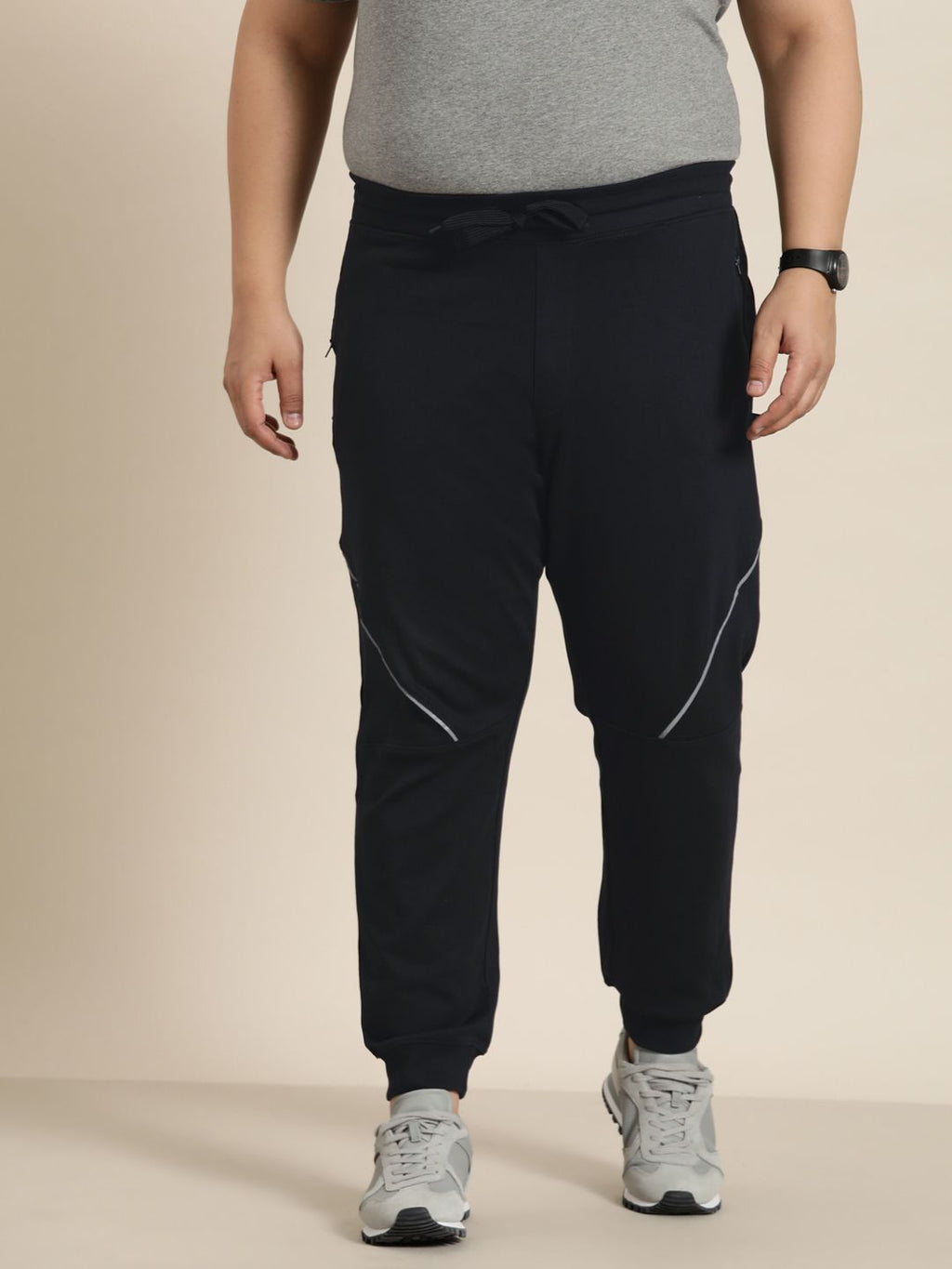  Sztori Men Plus Size Pure Cotton Joggerswith Reflective Stripes