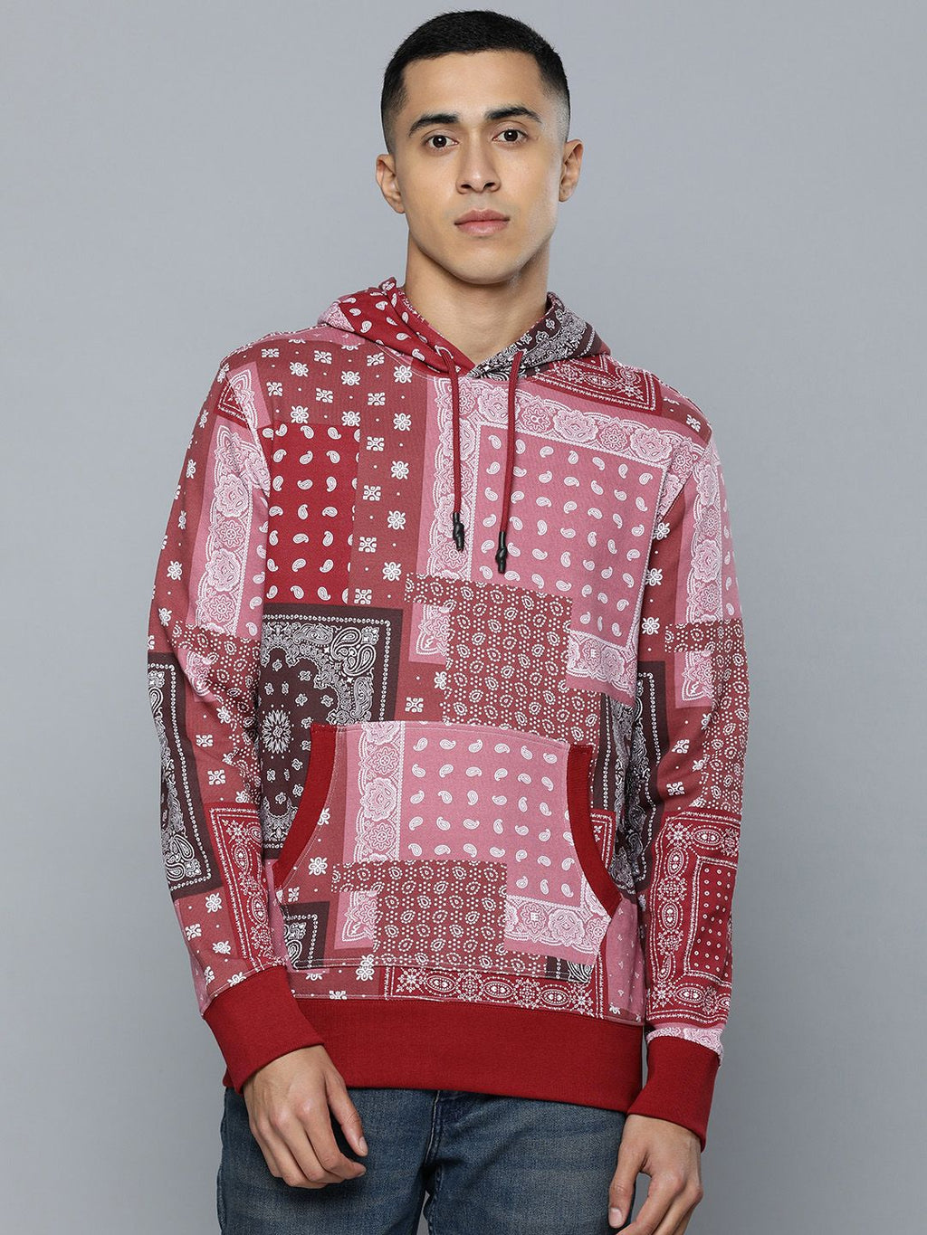  Levis Men Red & Pink Bohemian Printed Pure Cotton Hooded Sweatshirt