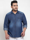  PlusS Men Blue Regular Fit Solid Casual Denim Shirt