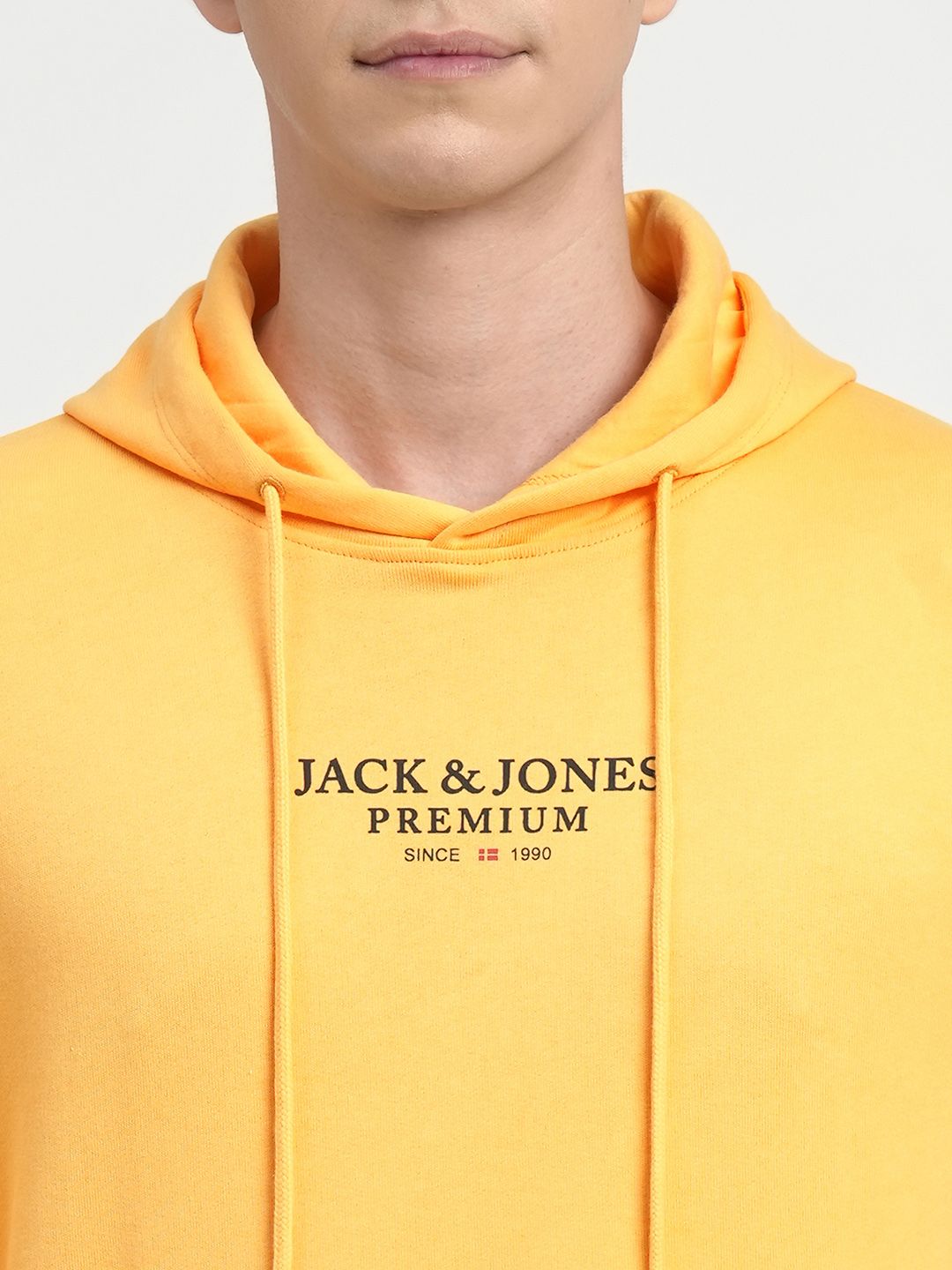  Jack & Jones Men Yellow Brand Logo Printed Hooded Sweatshirt