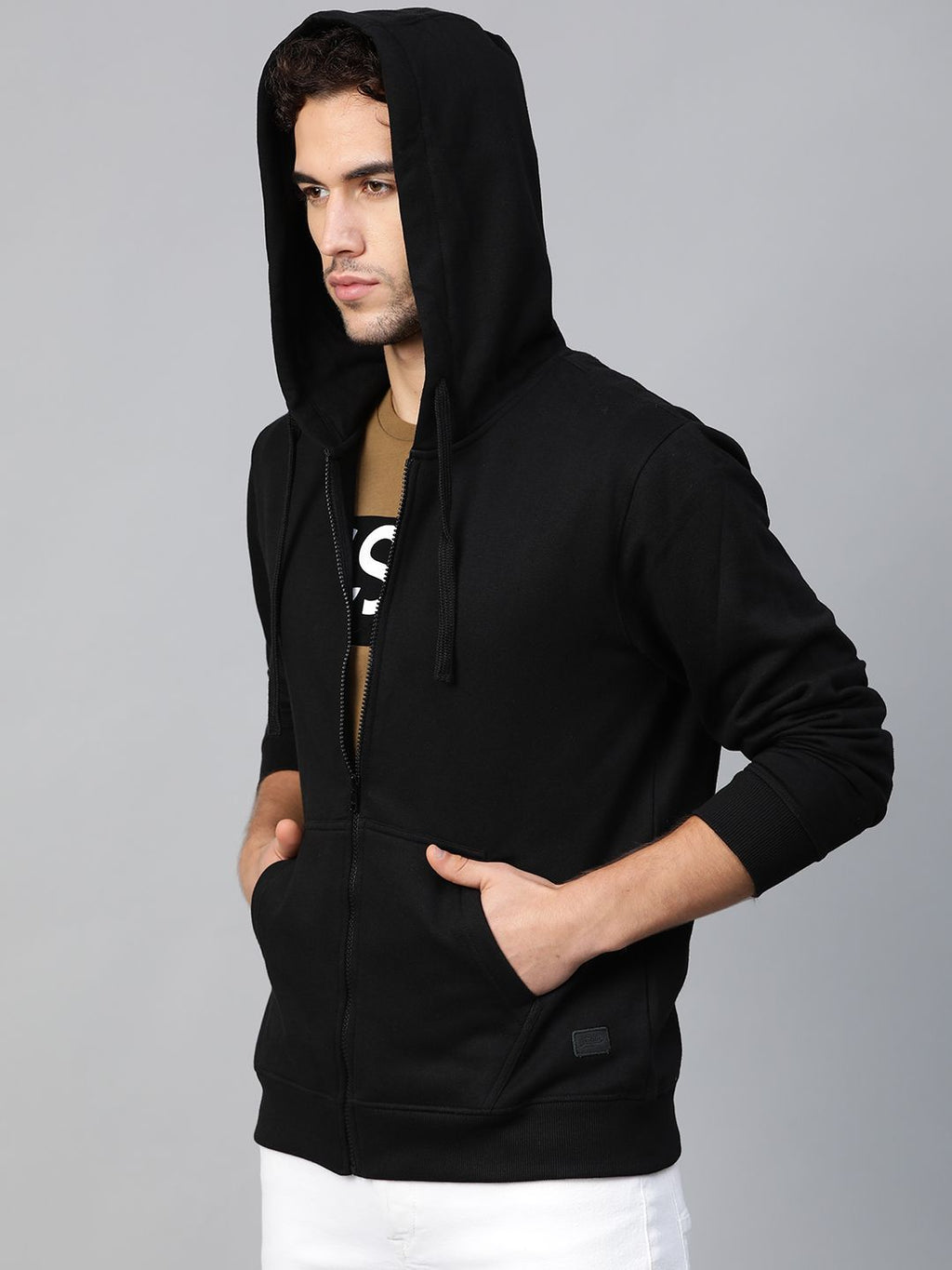  Roadster Men Black Solid Hooded Sweatshirt