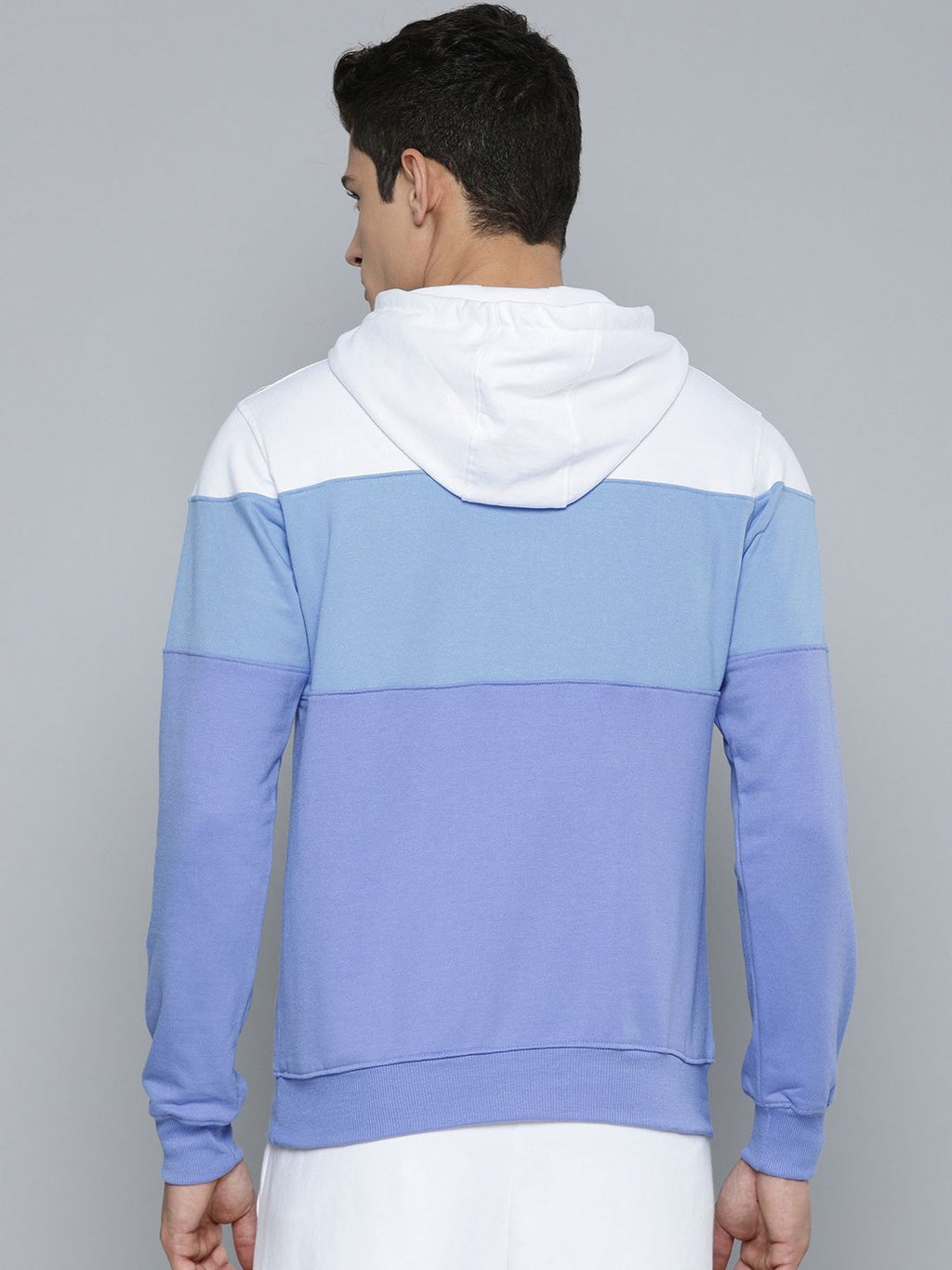  Ether Men White Colourblocked Hooded Sweatshirt
