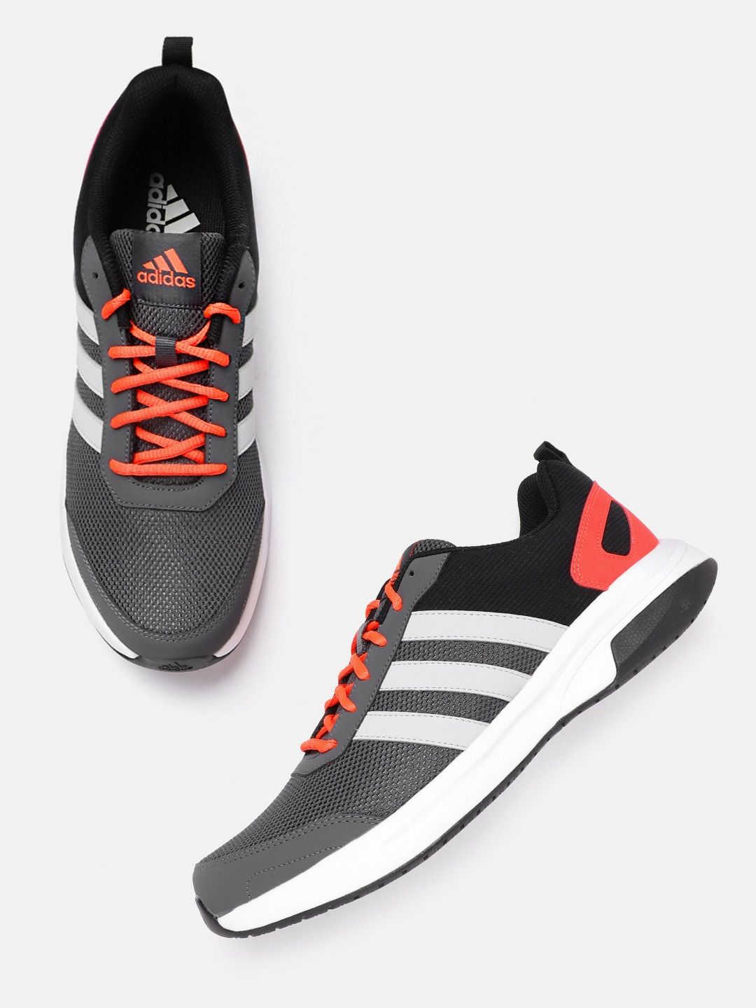  ADIDAS Men Charcoal Grey Woven Design Adiglide Running Shoes