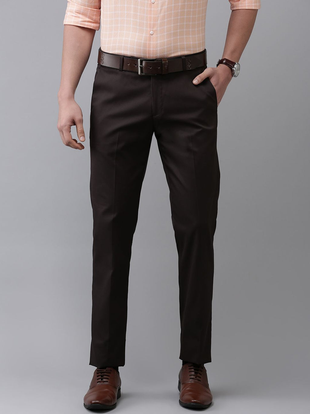  Arrow Men Brown Tailored Fit Formal Trousers