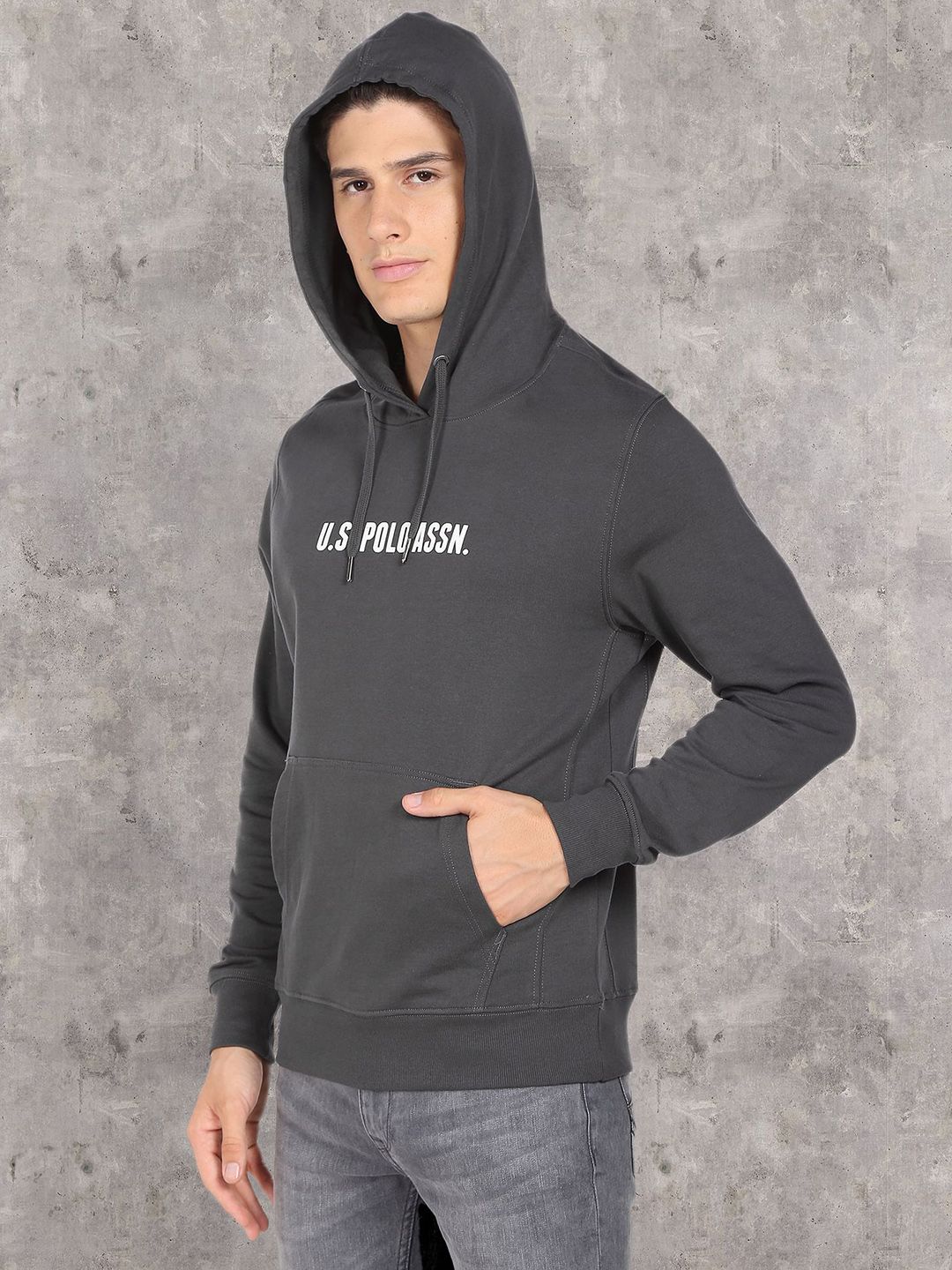 U.S. Polo Assn. Denim Co. Men Black Printed Hooded Pure Cotton Sweatshirt