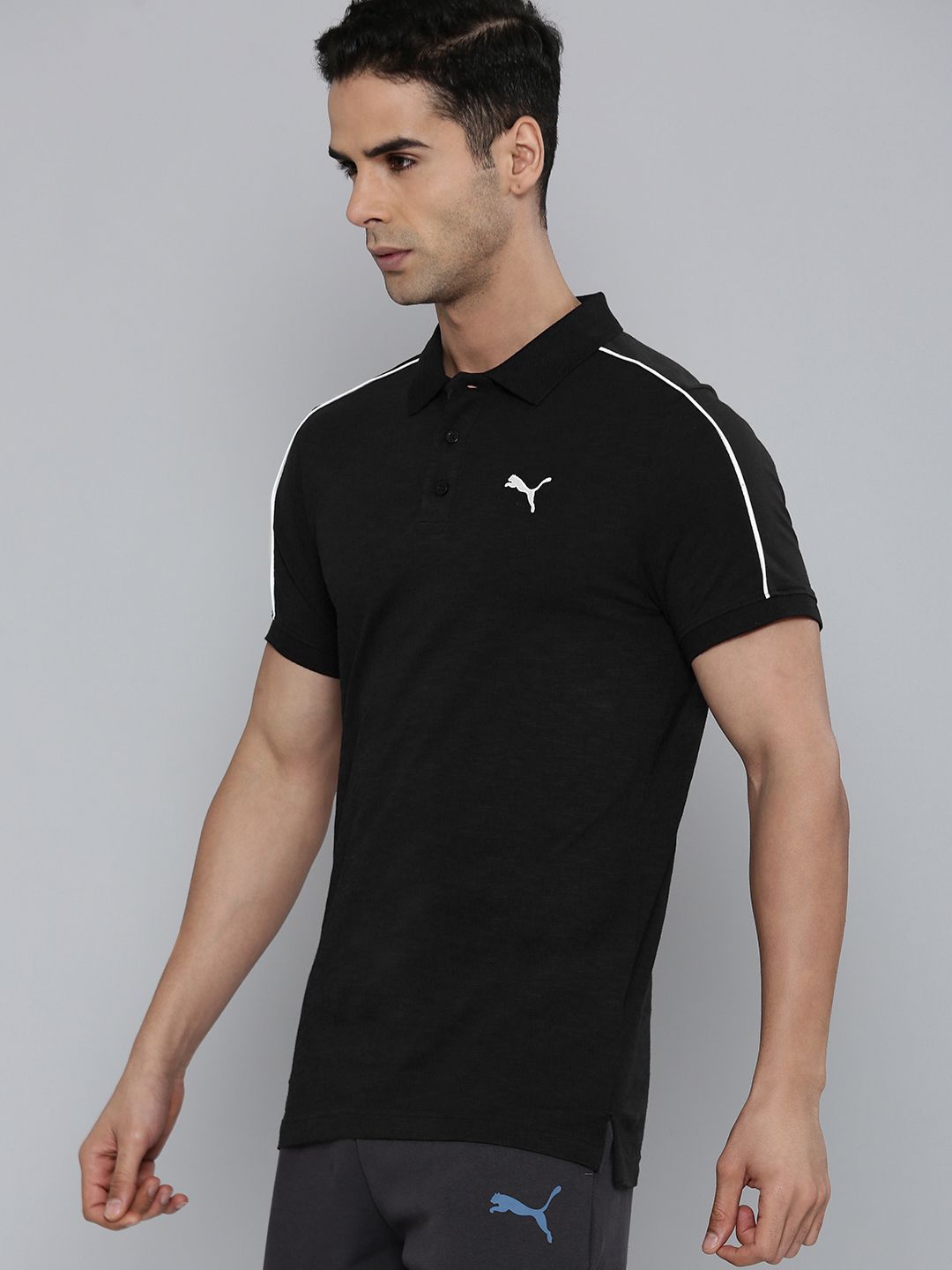  Puma Slub Slim Fit Pure Cotton Polo T-shirt With Stripe Detail On Shoulder