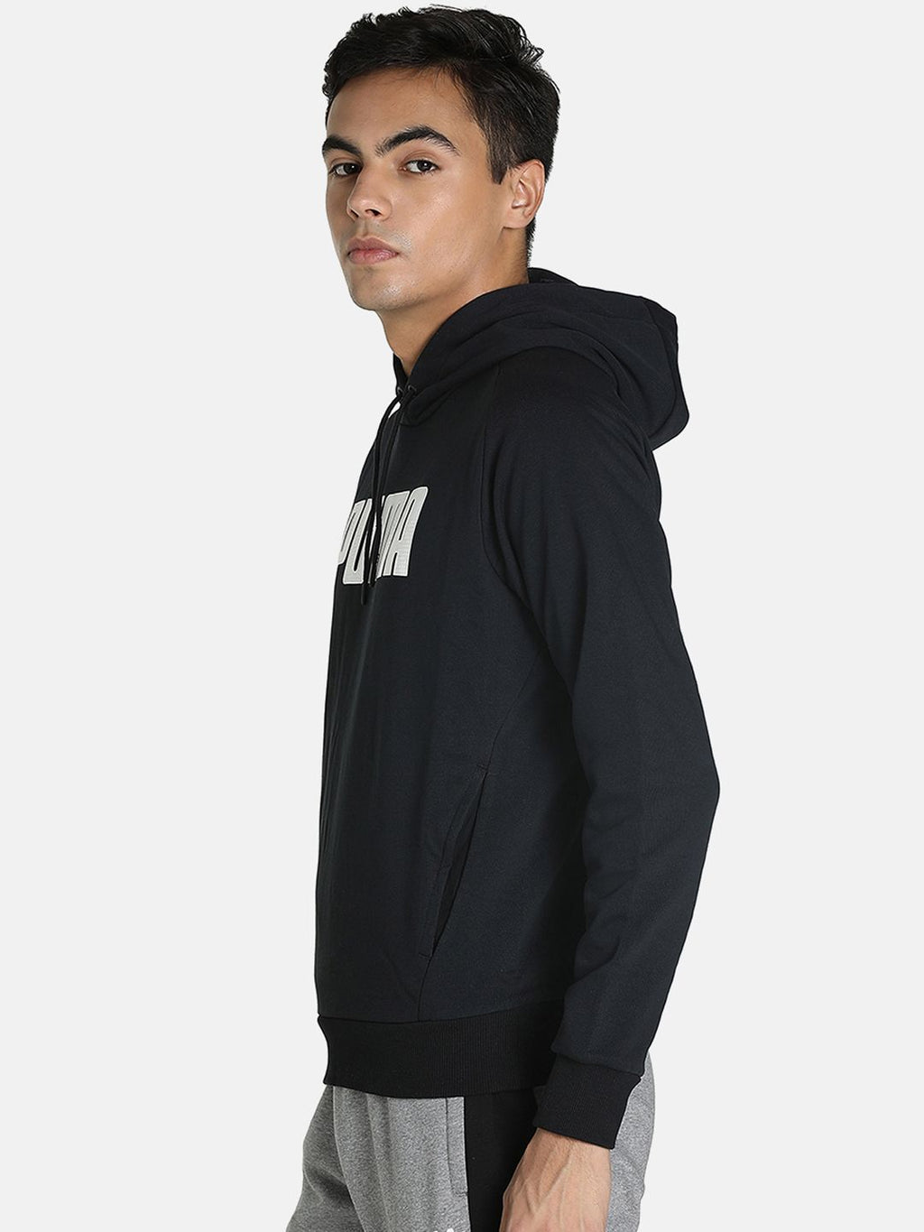  Puma Men Black Active Hoodie Printed Hooded Sweatshirt