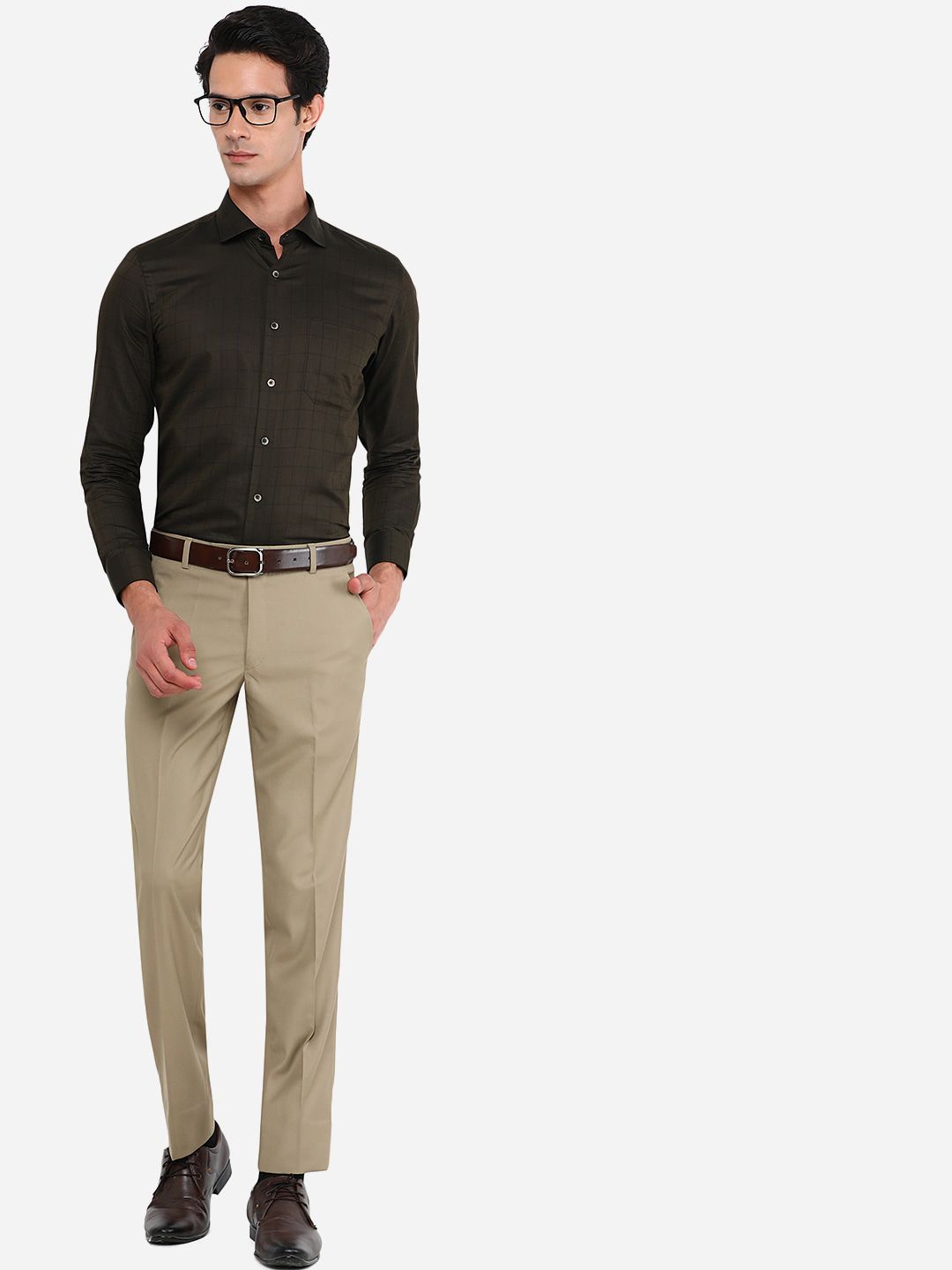 Greenfibre Men Beige Slim Fit Formal Trousers