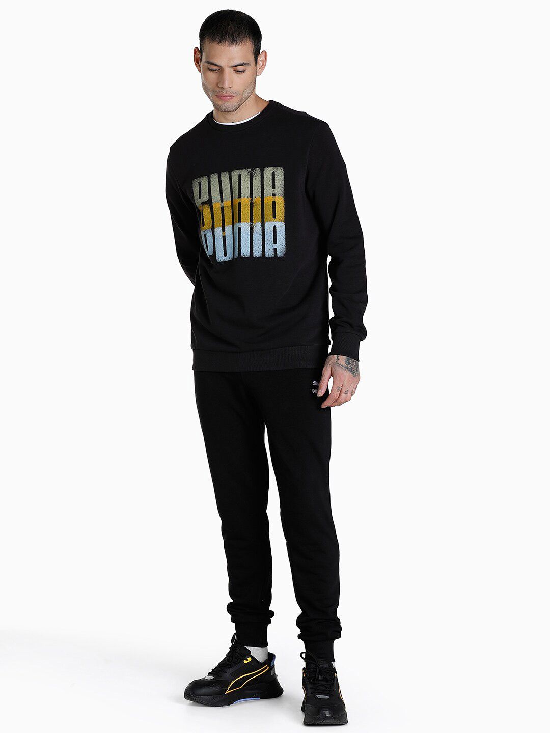  Puma Men Black Summer Squeeze Crew II Printed Regular Fit Sweatshirt
