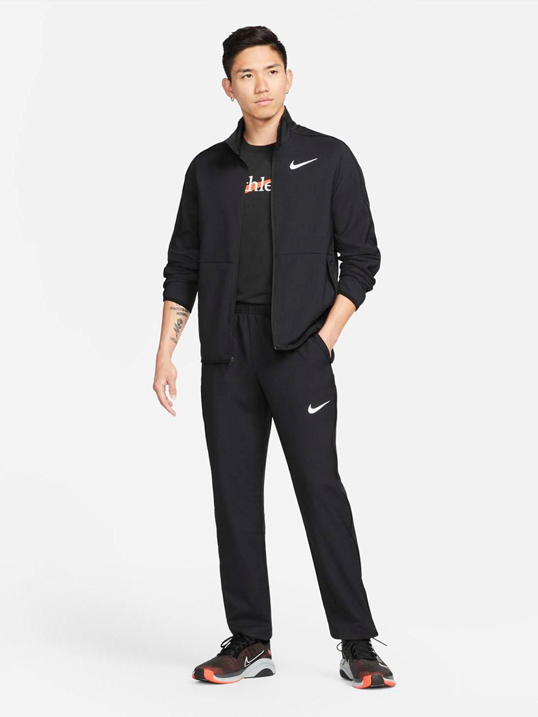  Nike Men Black Brand Logo Print Mid Rise Dry Fit Casual Track Pants
