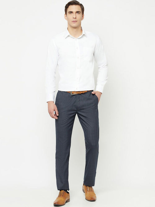  Cantabil Men Navy Blue Checked Formal Trousers