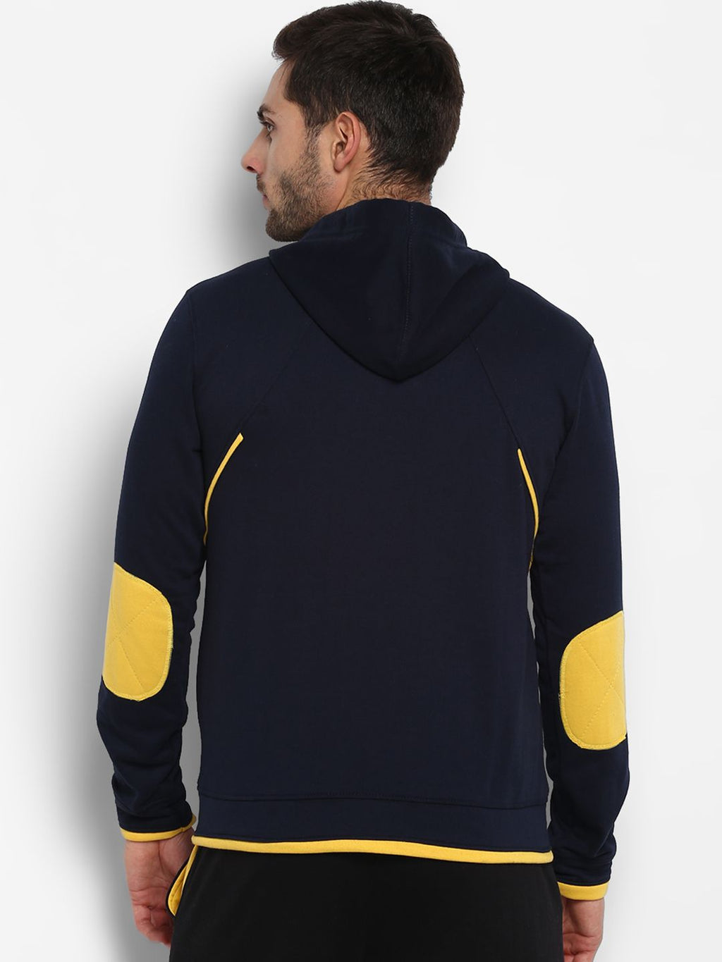  Yuuki Men Navy Blue Solid Hooded Sweatshirt