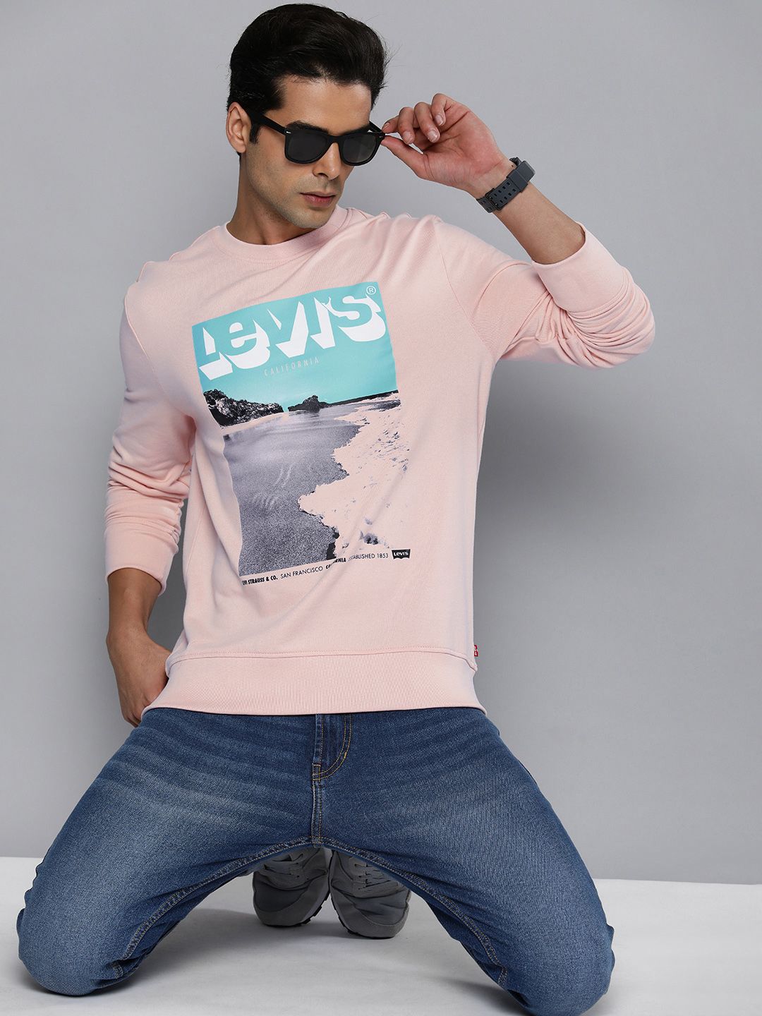  Levis Men Pink Printed Pullover Sweatshirt