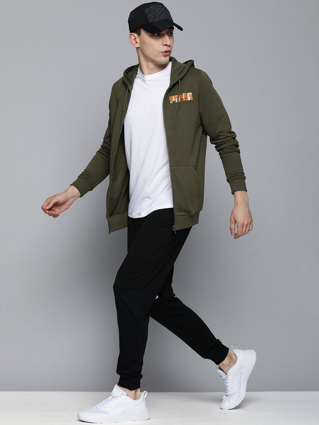  Puma Men Olive Green Slim Fit Hooded Sweatshirt
