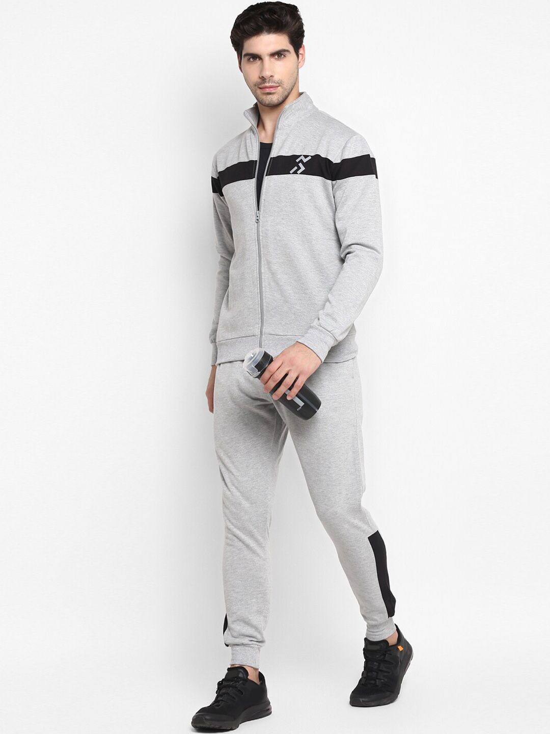  OFF LIMITS Men Grey Melange & Black Solid Track Suit