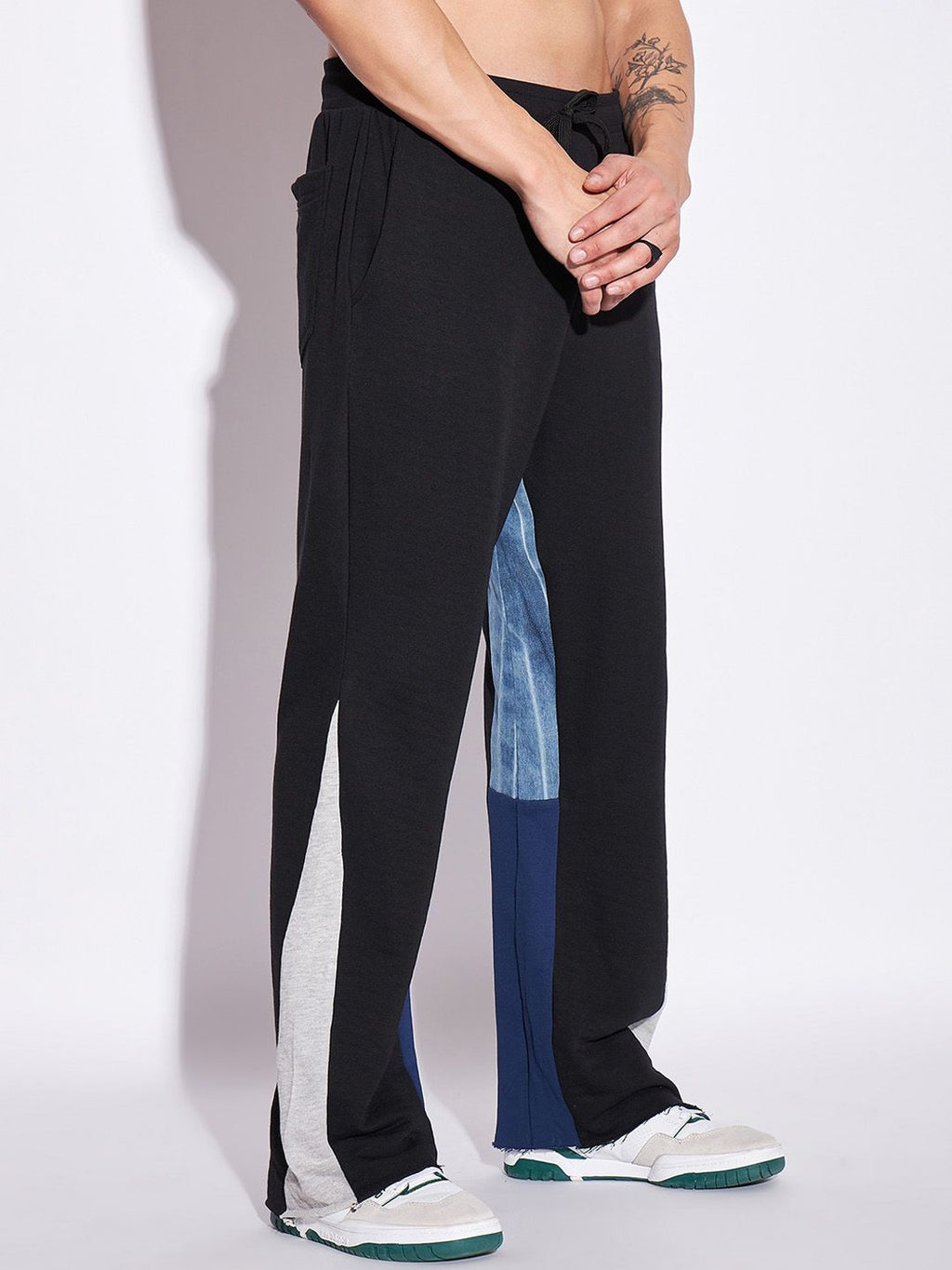  FUGAZEE Black Men Colourblocked Pure Cotton Flared Fit Track Pants