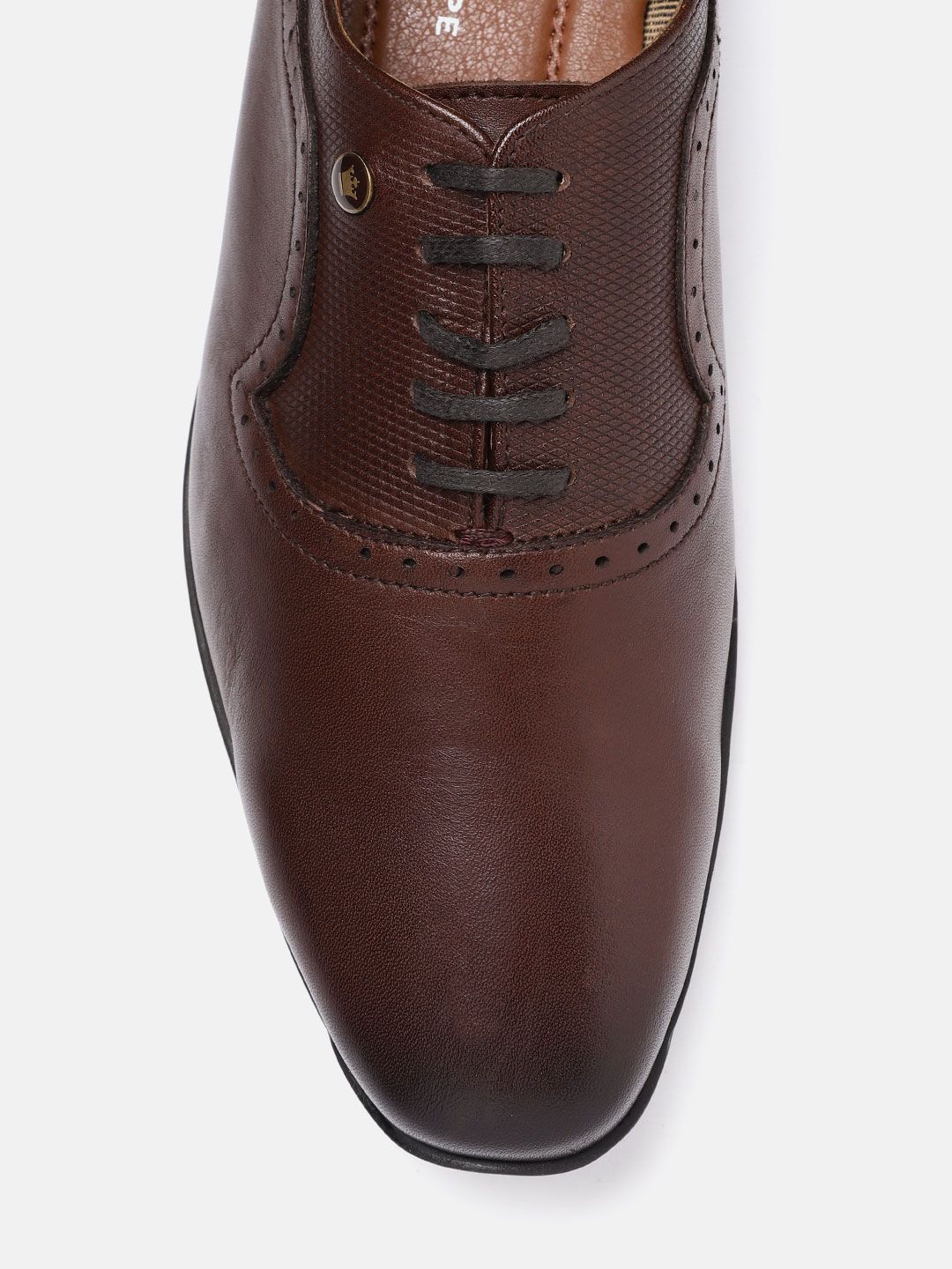  Louis Philippe Men Coffee Brown Leather Textured Formal Oxfords