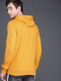  WROGN Men Mustard Yellow Slim Fit Solid Hooded Sweatshirt