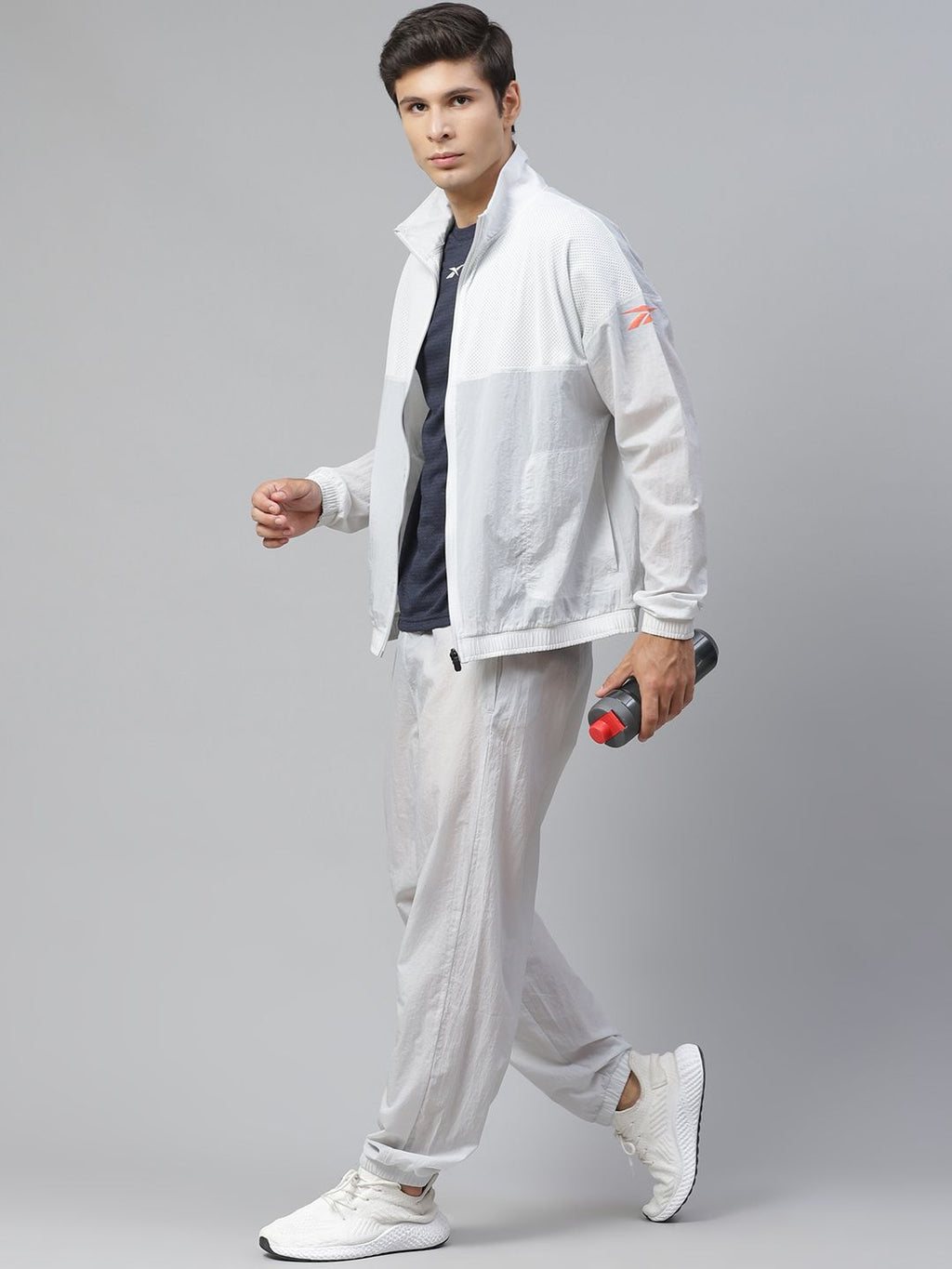  Reebok Men Grey Solid Slim Fit Training MYT Tracksuit