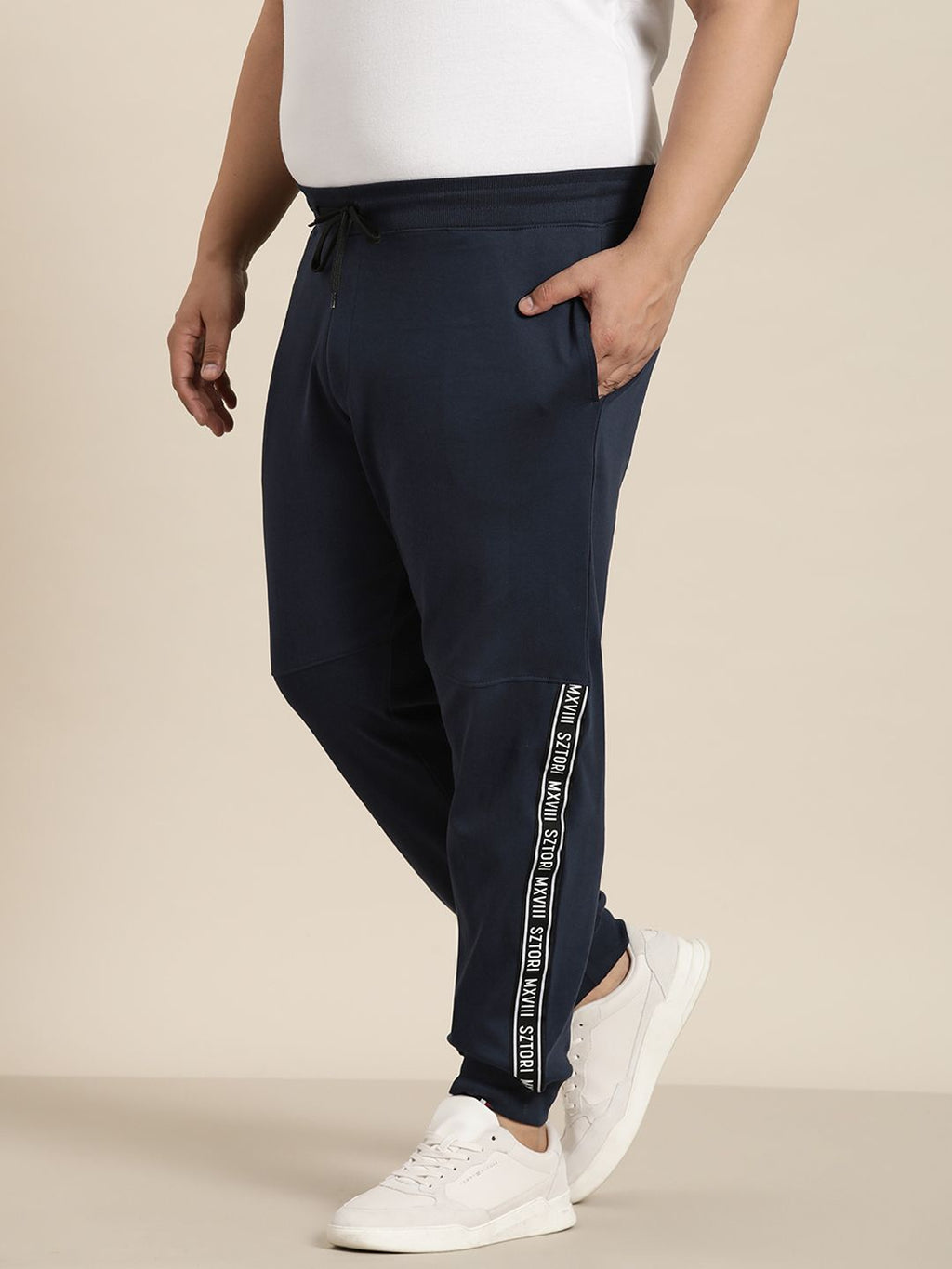  Sztori Men Plus Size Pure Cotton Taping Detail Joggers