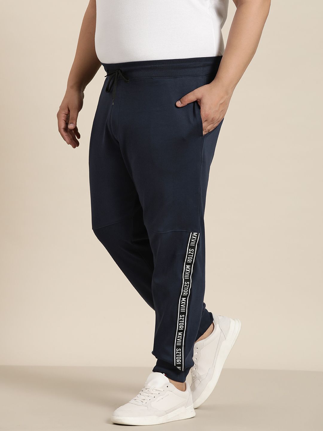  Sztori Men Plus Size Pure Cotton Taping Detail Joggers