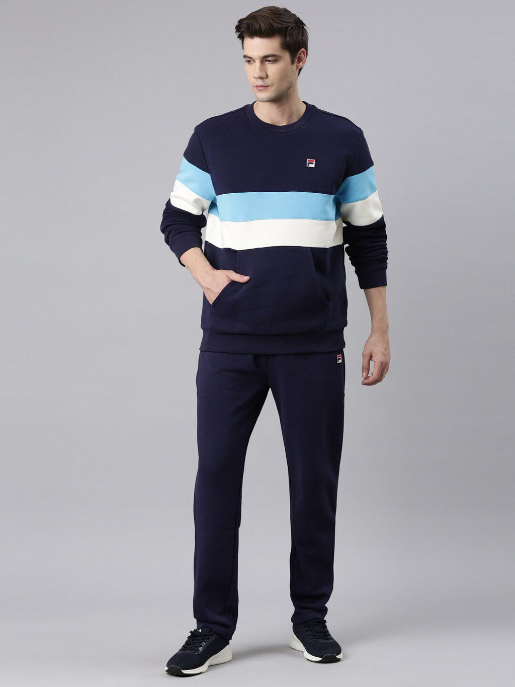  FILA Round Neck Colourblocked Cotton Pullover Sweatshirt