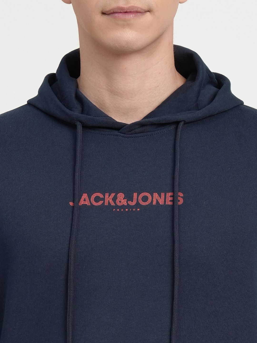  Jack & Jones Men Blue Brand Logo Printed Hooded Sweatshirt