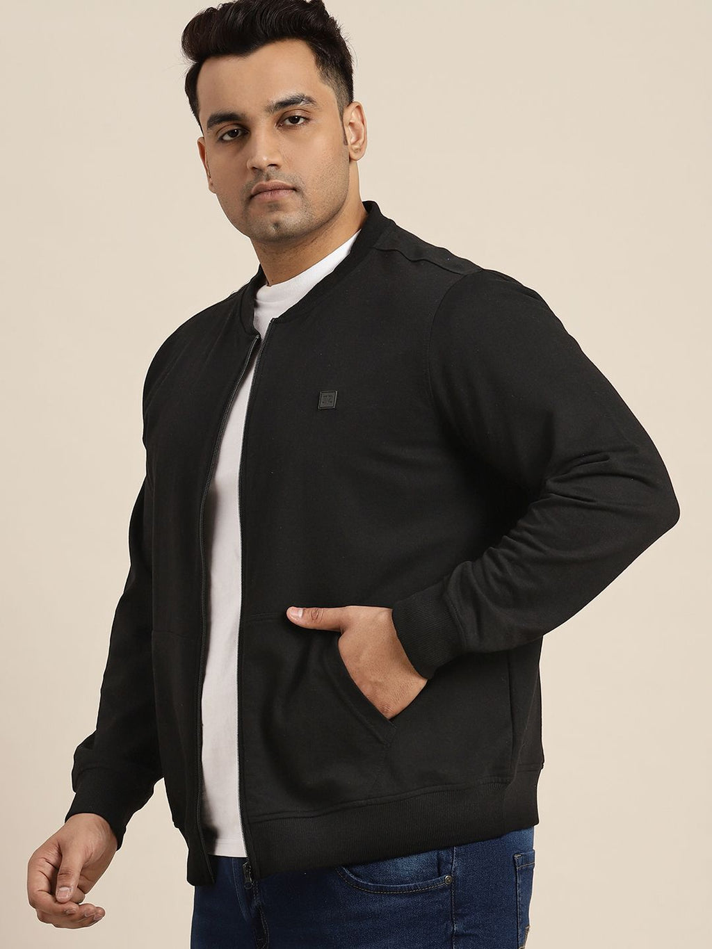  Sztori Men Plus Size Stand Collar Front-Open Sweatshirt