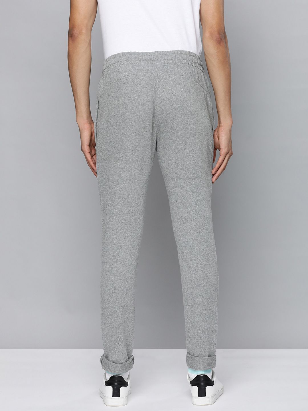  Puma Men Grey Melange Typography Printed Zippered Slim Fit Regular Track Pants