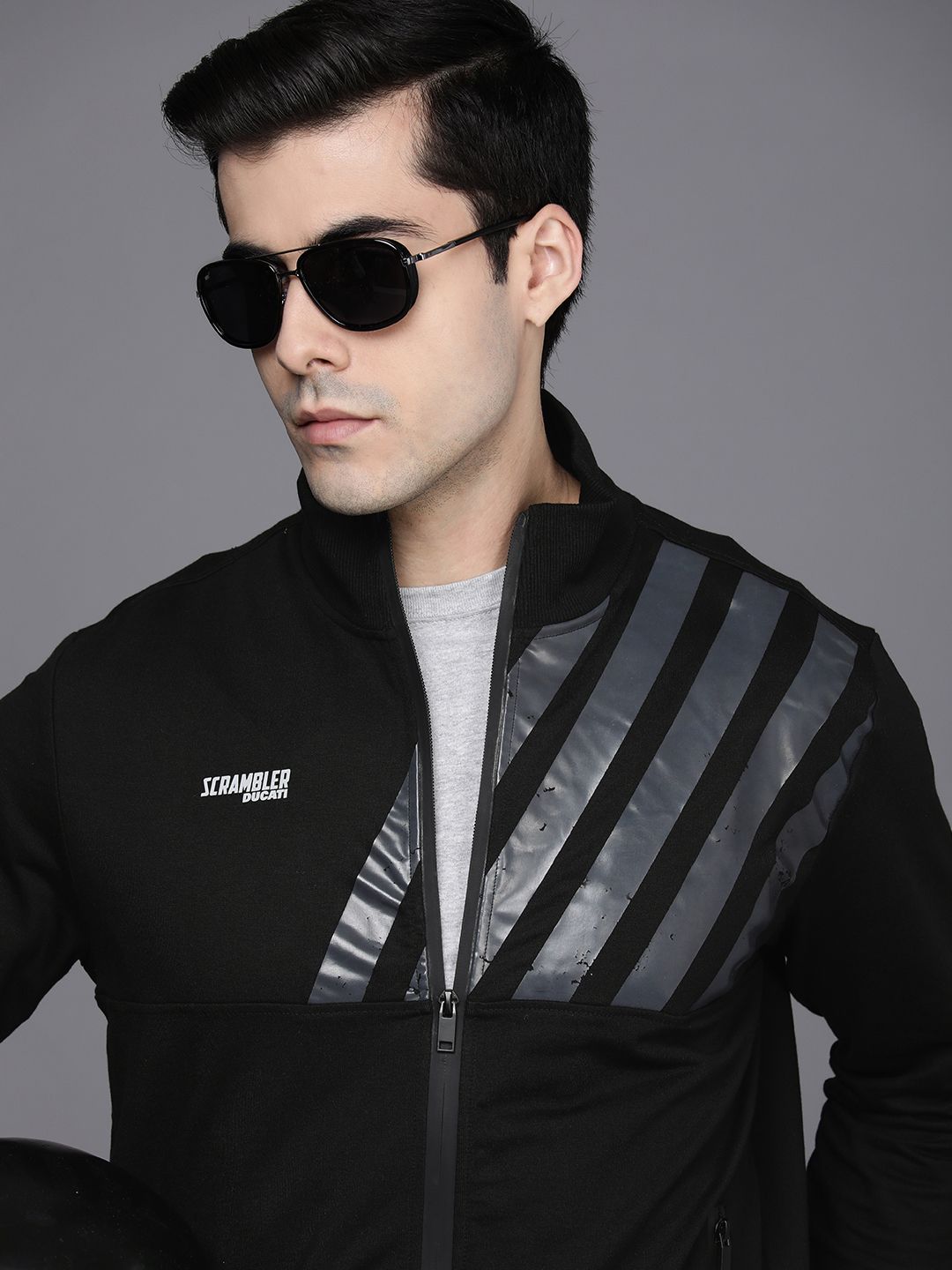  Ducati Men Black Striped Sweatshirt