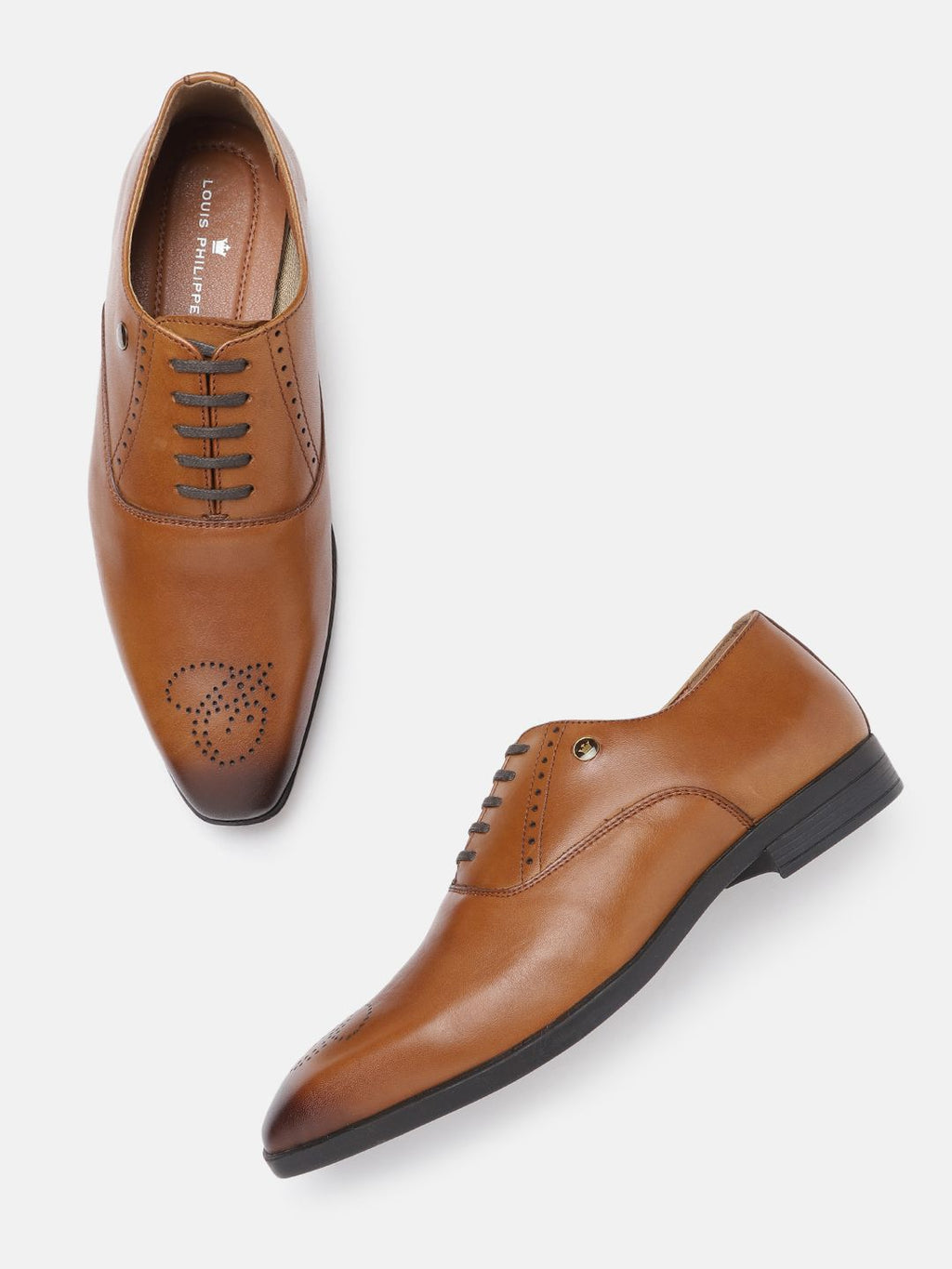  Louis Philippe Men Tan Brown Leather Formal Oxfords With Brogue Detail