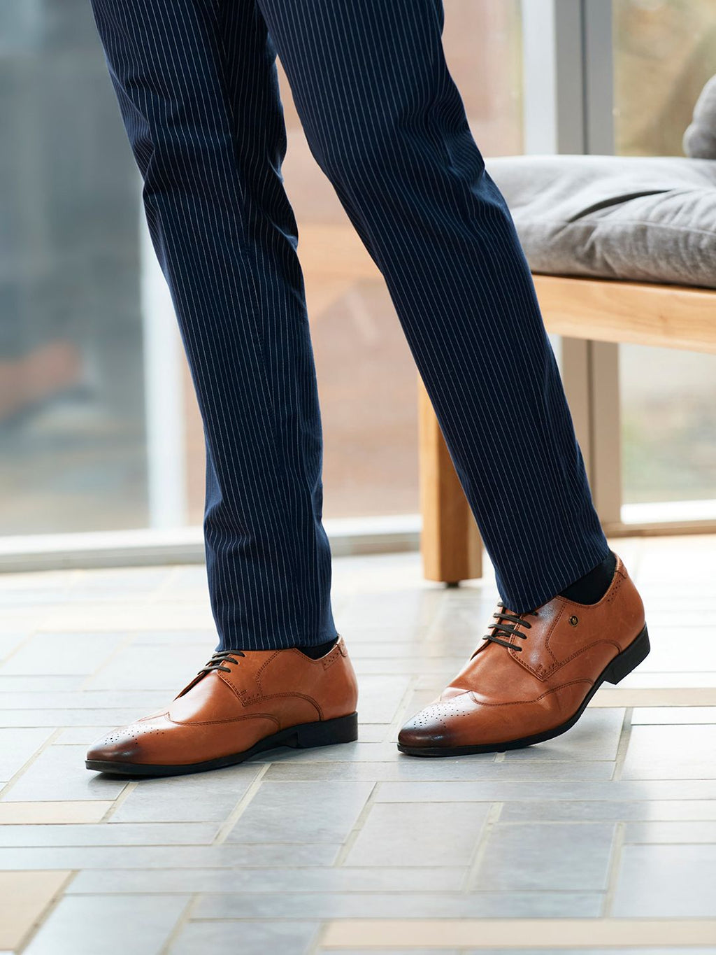  Louis Philippe Men Tan Brown Solid Leather Formal Derbys With Perforated Detail
