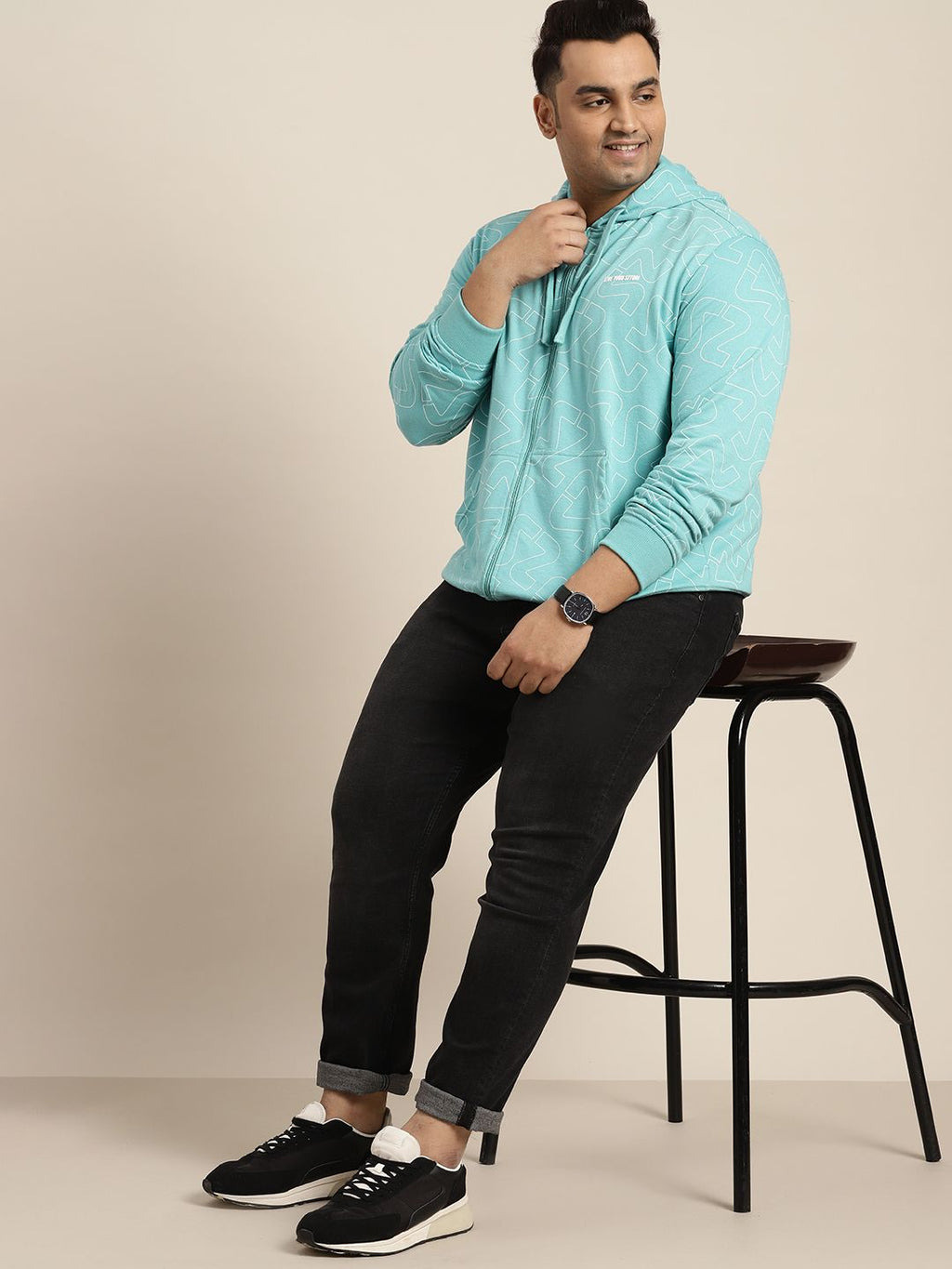  Sztori Men Plus Size Geometric Printed Hooded Sweatshirt