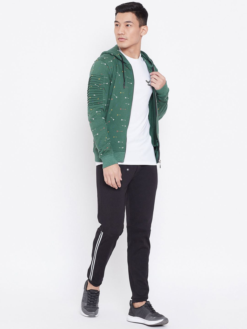  Aesthetic Bodies Men Green & White Printed Hooded Sweatshirt