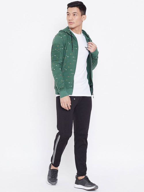  Aesthetic Bodies Men Green & White Printed Hooded Sweatshirt