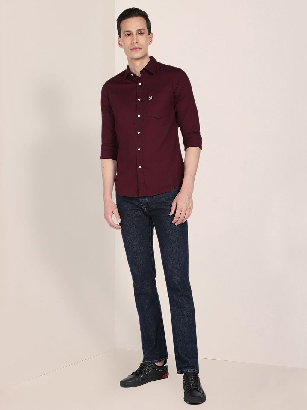 U.S. Polo Assn. U S Polo Assn Men Maroon Cotton Classic Everyday Shirt