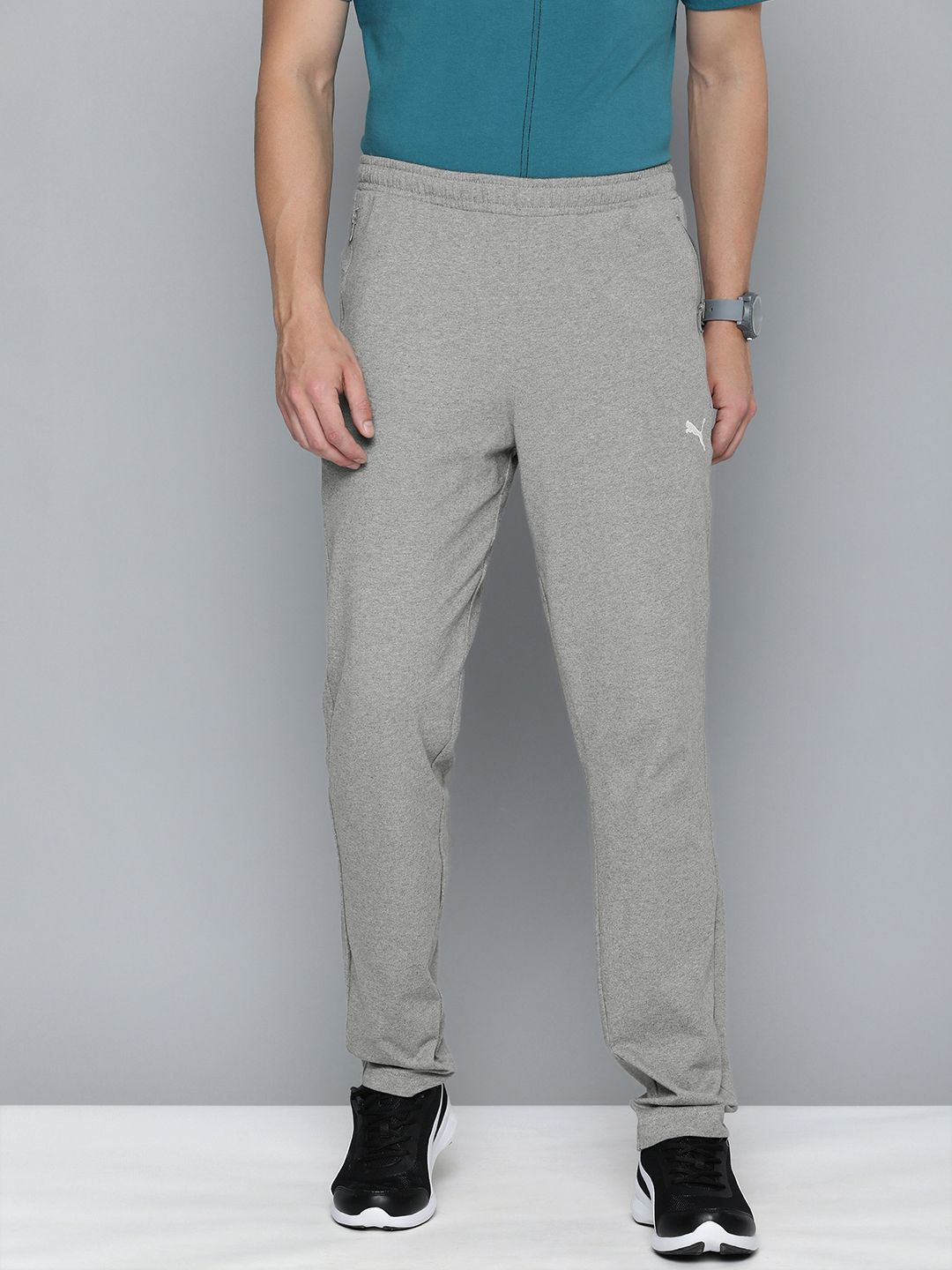  Puma Men Grey Melange Regular Fit Zippered Knitted Track Pants