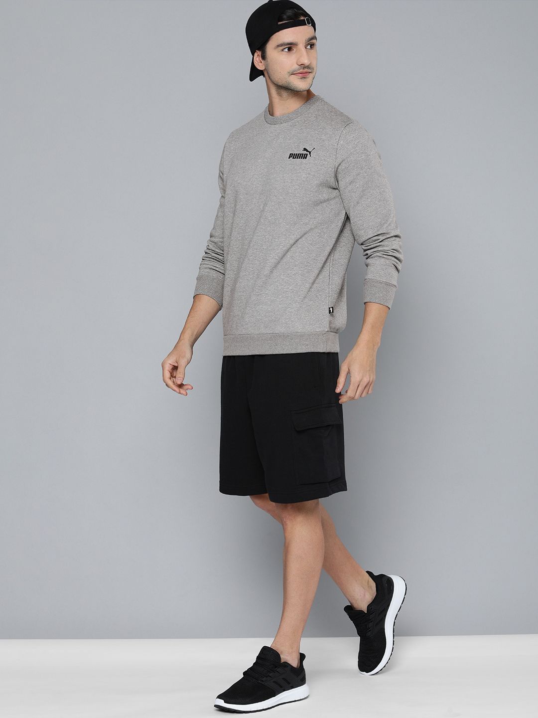  Puma Men Grey Solid Essential Pullover Sweatshirt With Logo Print