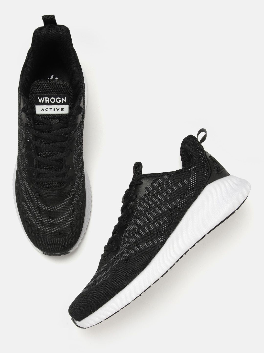  WROGN Men Black & Grey Woven Design Running Shoes