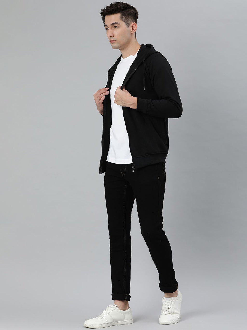  ADBUCKS Men Black Hooded Sweatshirt